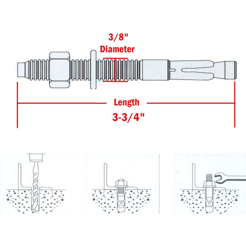 Levanco 3/8" X 3-3/4" Concrete Anchor, 304 Stainless Wedge Anchor with Excellent Anti-Rust Performance, 304(18-8) Stainless Steel Concrete Anchors and Screws Kit (10pcs) - Image 3